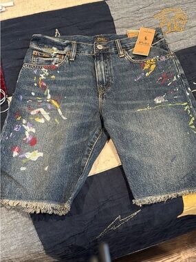 Polo by Ralph Lauren Distressed Paint-Splatter Denim Shorts - BlueBoys Splatter